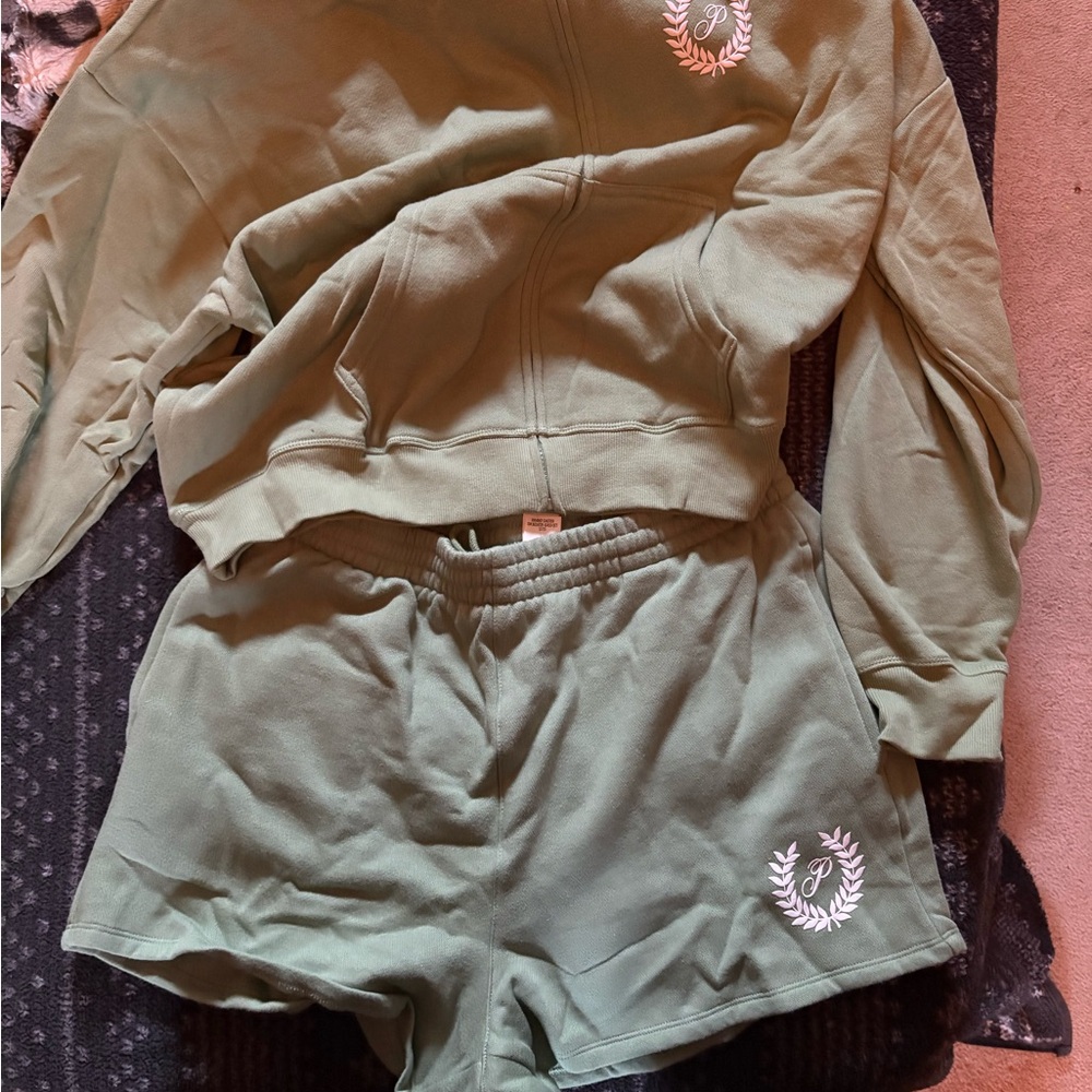 PINK Victoria's Secret Green Athletic Shorts with Elastic Waistband